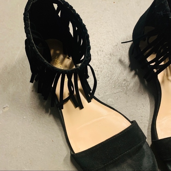 NINE WEST Wanderlust suede fringed bohemian tribal black sandals women size 5 - Picture 5 of 8
